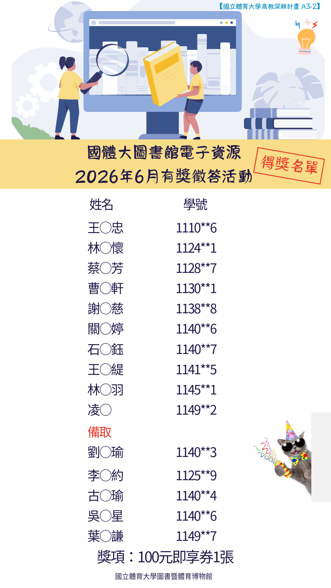有獎徵答活動6月得獎名單